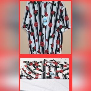 Stylish Men's Rose Patterned Shirt - Black, Red, and White